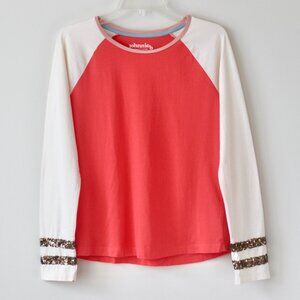 Boden Johnnie B 100% Cotton Red Cream Stripe Sequin Long-Sleeve T-Shirt 15-16